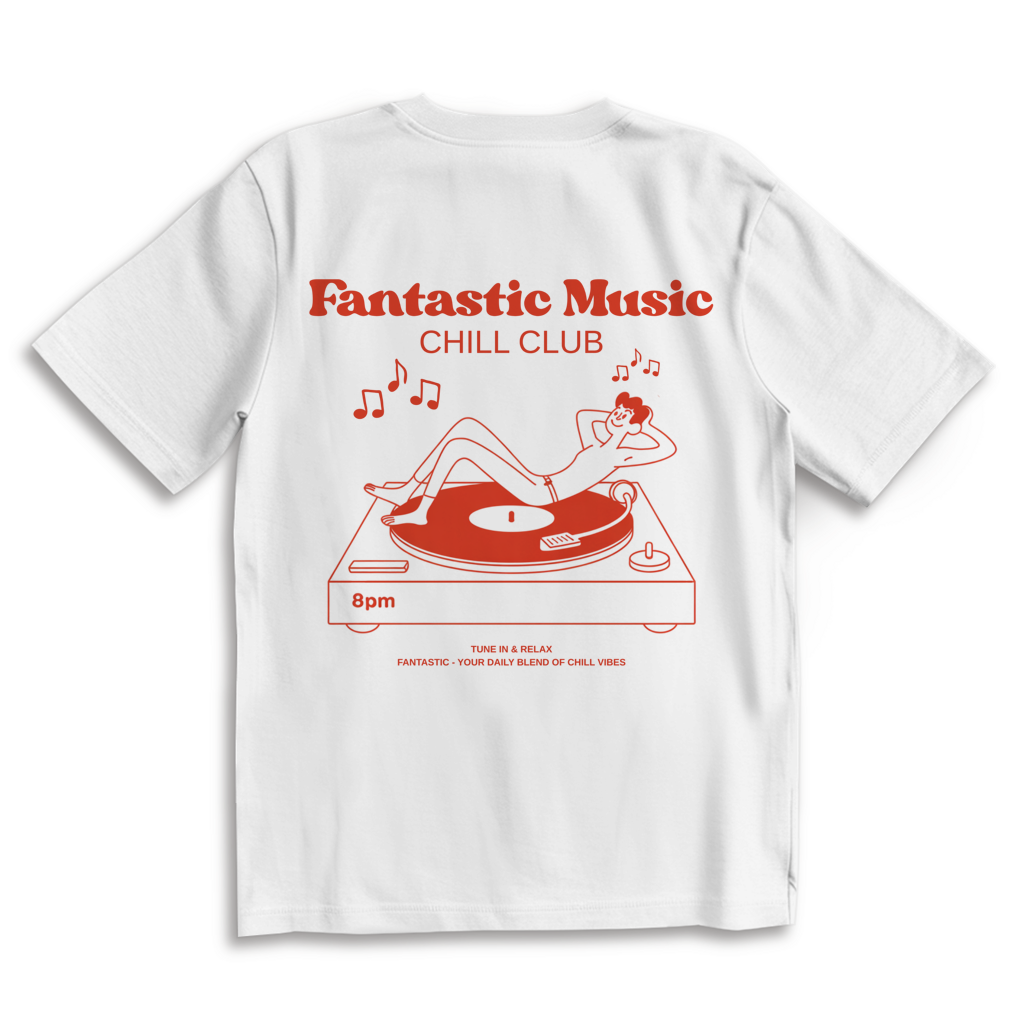 Oversize T-Shirt chill club vinyl weiß