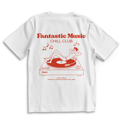 Oversize T-Shirt chill club vinyl weiß