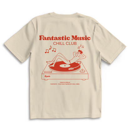 Oversize T-Shirt chill club vinyl weiß